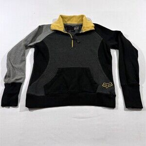 Fox Racing Womens Sweatshirt Black Yellow Fleece Pullover 1/4 Zip Comfort Sz M